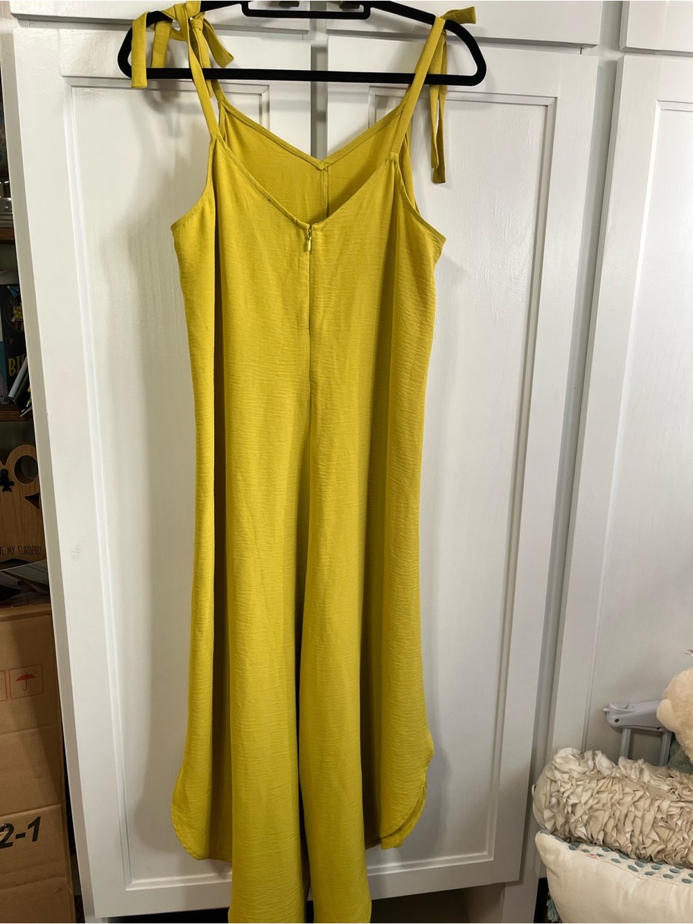 Tie-Shoulder Yellow Maxi Jumpsuit